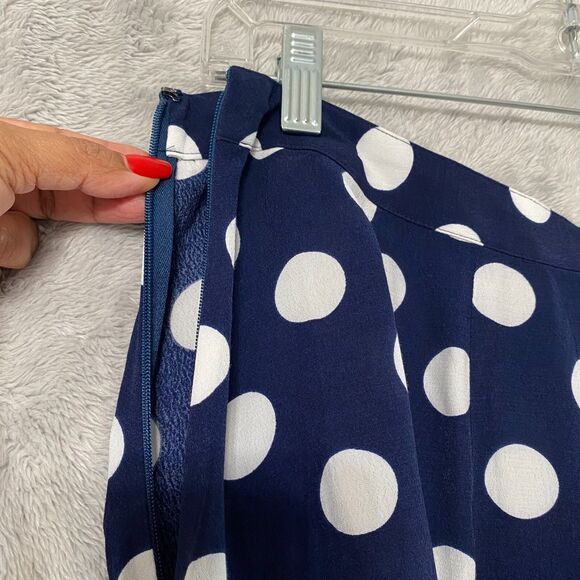 Talbots Women’s Midi Skirt A-line Flare Navy Blue Polka Dot Size 10 Faux Button - Picture 6 of 12